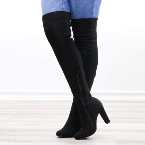 Faux Suede & Stretchy Material Thigh High Boots - Picture 8 of 13